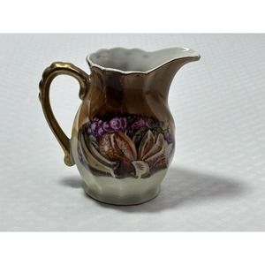 Vintage Nippon Yoko Boeki Co ~ Hand Painted Creamer Gold Trim Fruit Design 3.75”